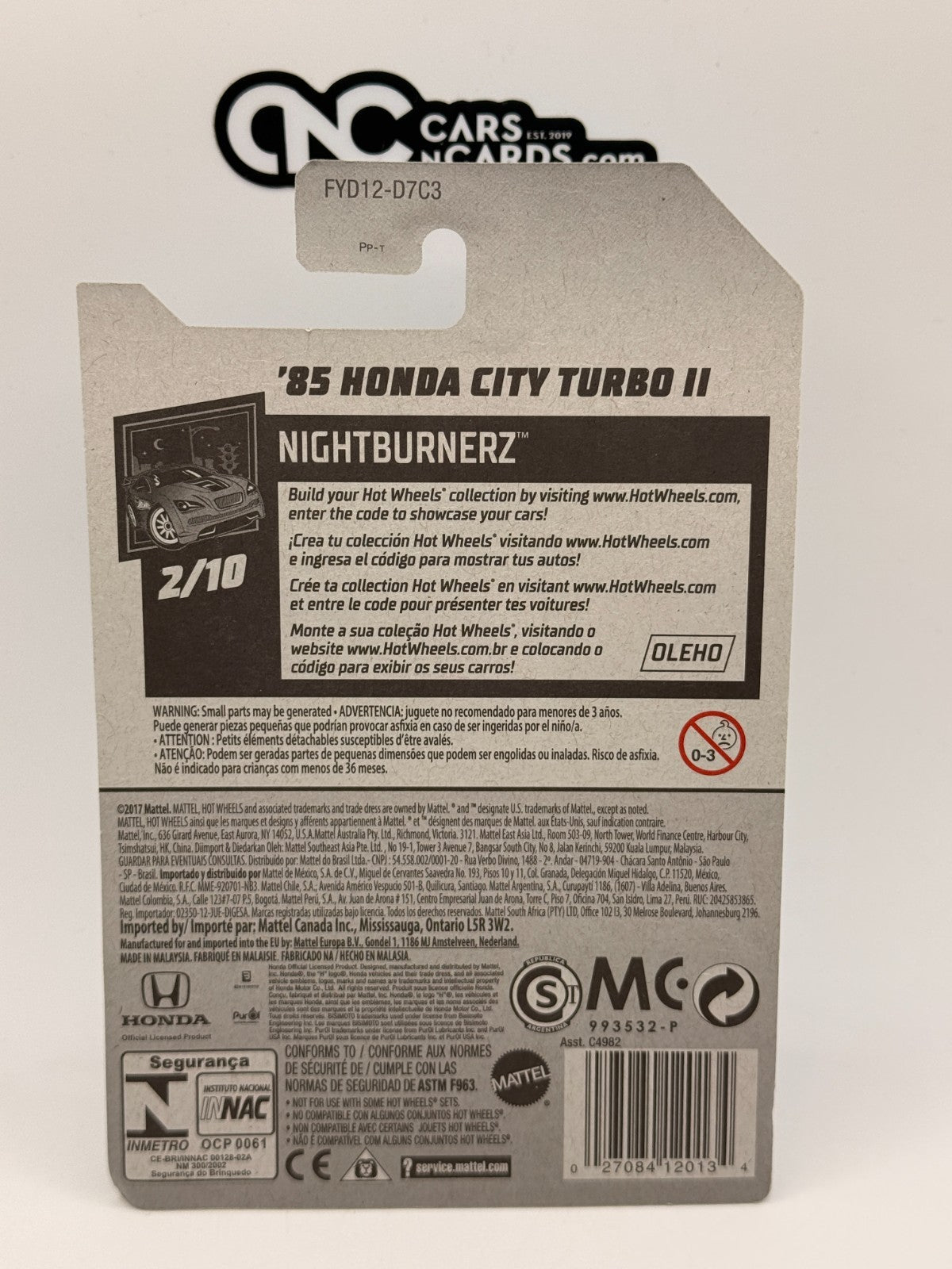 2019 Hot Wheels Nightburnerz 2/10 '85 Honda City Turbo II (Soft Corners)