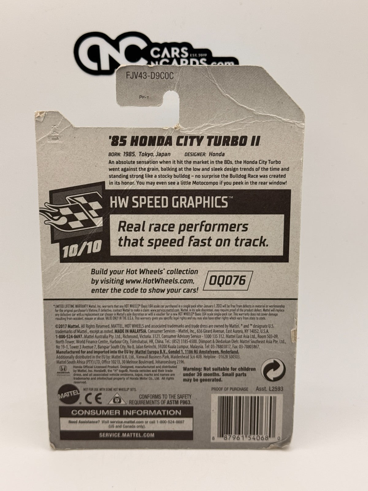 2018 Hot Wheels HW Speed Graphics 10/10 '85 Honda City Turbo II (Heavy Card DMG)