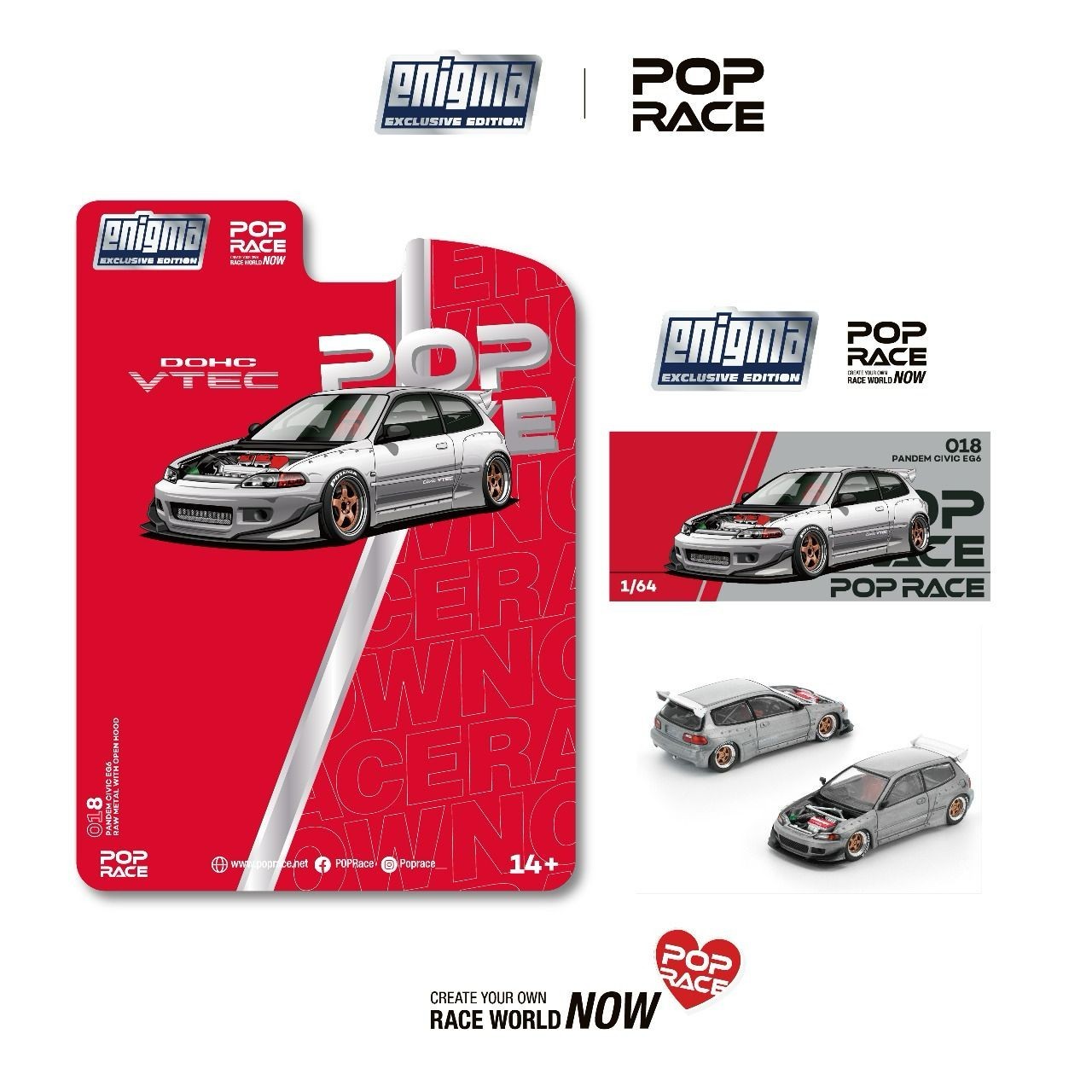 POPRACE 1:64 PANDEM CIVIC EG6 RAW METAL (enigma exclusive edition) PRE018