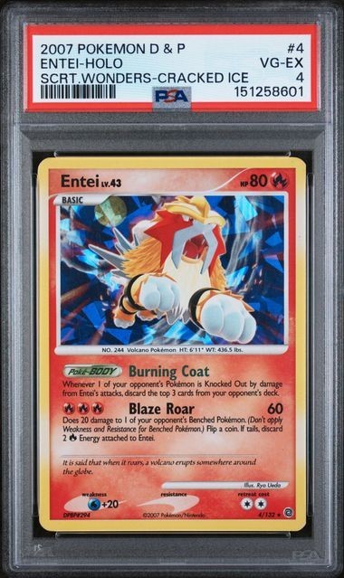 2007 POKEMON DIAMOND & PEARL SECRET WONDERS #4 ENTEI-HOLO CRACKED ICE PSA 4