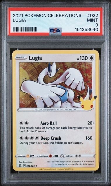 2021 POKEMON CELEBRATIONS #022 LUGIA PSA 9