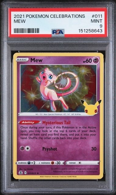 2021 POKEMON CELEBRATIONS #011 MEW PSA 9 Cert#151258643
