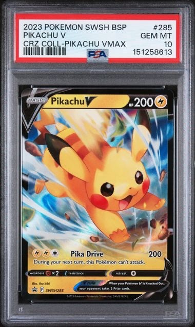 2023 POKEMON SWSH BLACK STAR PROMO #285 PIKACHU V CRZ COLL-PIKACHU VMAX PSA 10