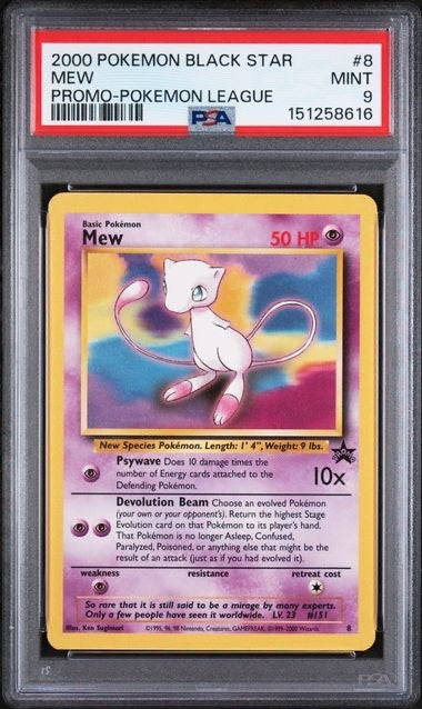 2000 POKEMON PROMO BLACK STAR #8 MEW PROMO-POKEMON LEAGUE PSA 9 Cert#151258616