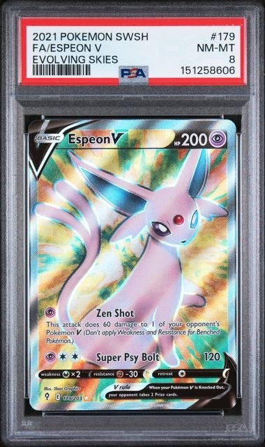 2021 POKEMON SWORD & SHIELD EVOLVING SKIES #179 FA/ESPEON V EVOLVING SKIES PSA 8