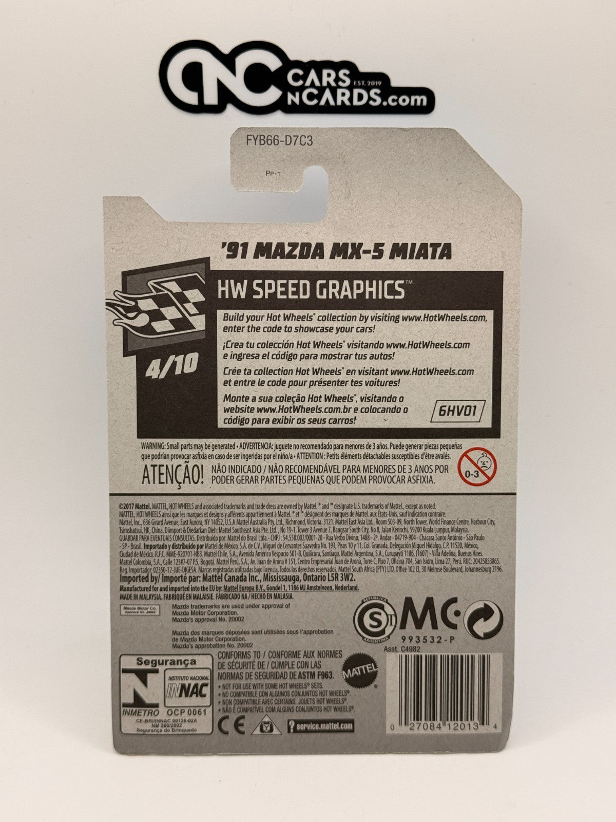 2019 Hot Wheels HW Speed Graphics 4/10 '91 Mazda MX-5 Miata Blue (Soft Corners)