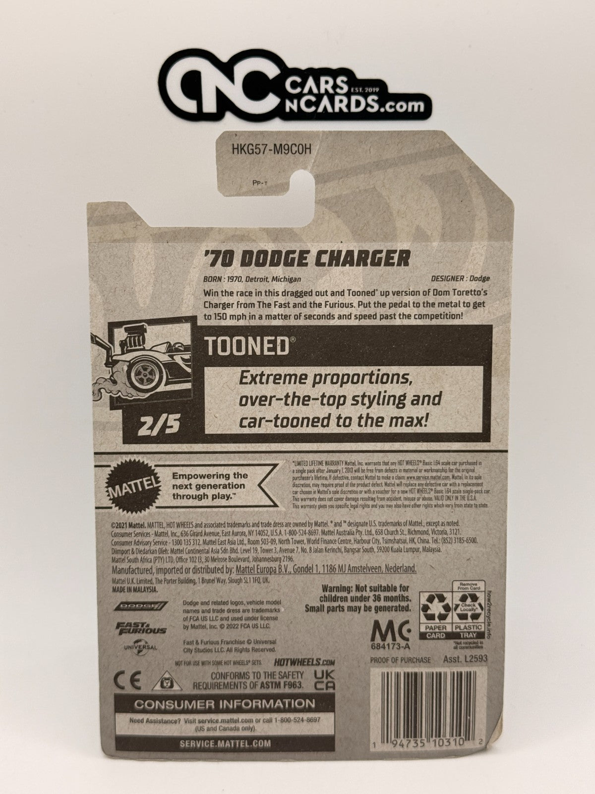 2023 Hot Wheels Tooned 2/5 '70 Dodge Charger (Card Damage)