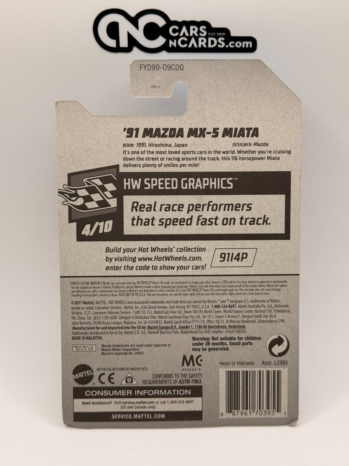 2019 Hot Wheels HW Speed Graphics 4/10 '91 Mazda MX-5 Miata Red (Soft Corners)