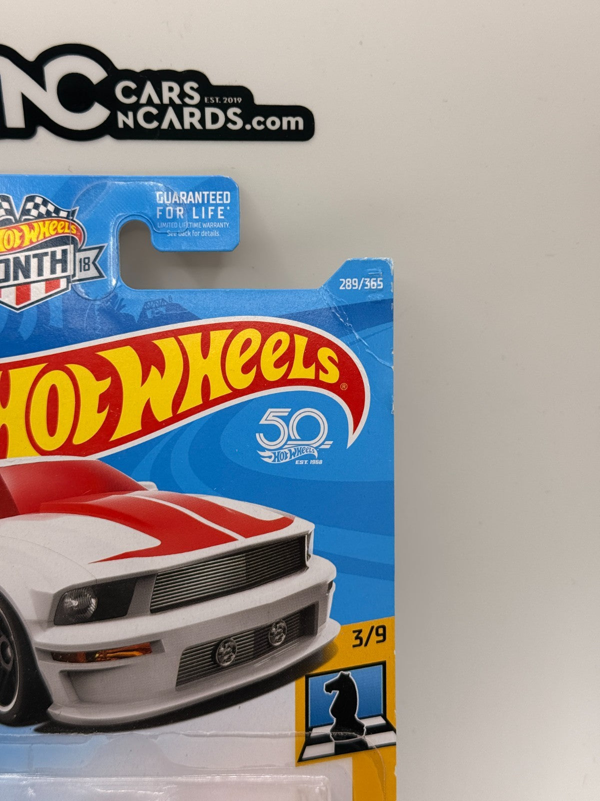 2018 Hot Wheels Checkmate 3/9 '07 Ford Mustang Knight (Card Damage)