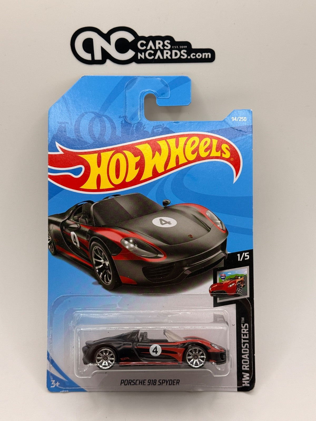 2019 Hot Wheels HW Roadsters 1/5 Porsche 918 Black (Card Damage)