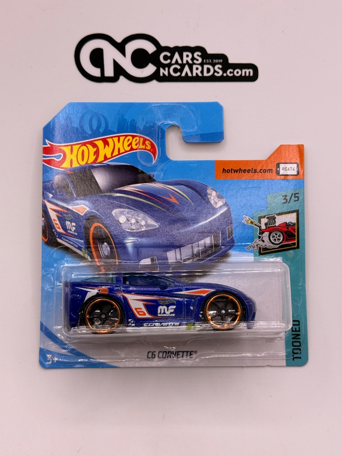 2018 Hot Wheels Tooned 3/5 C6 Corvette Blue Magnaflow Short Card