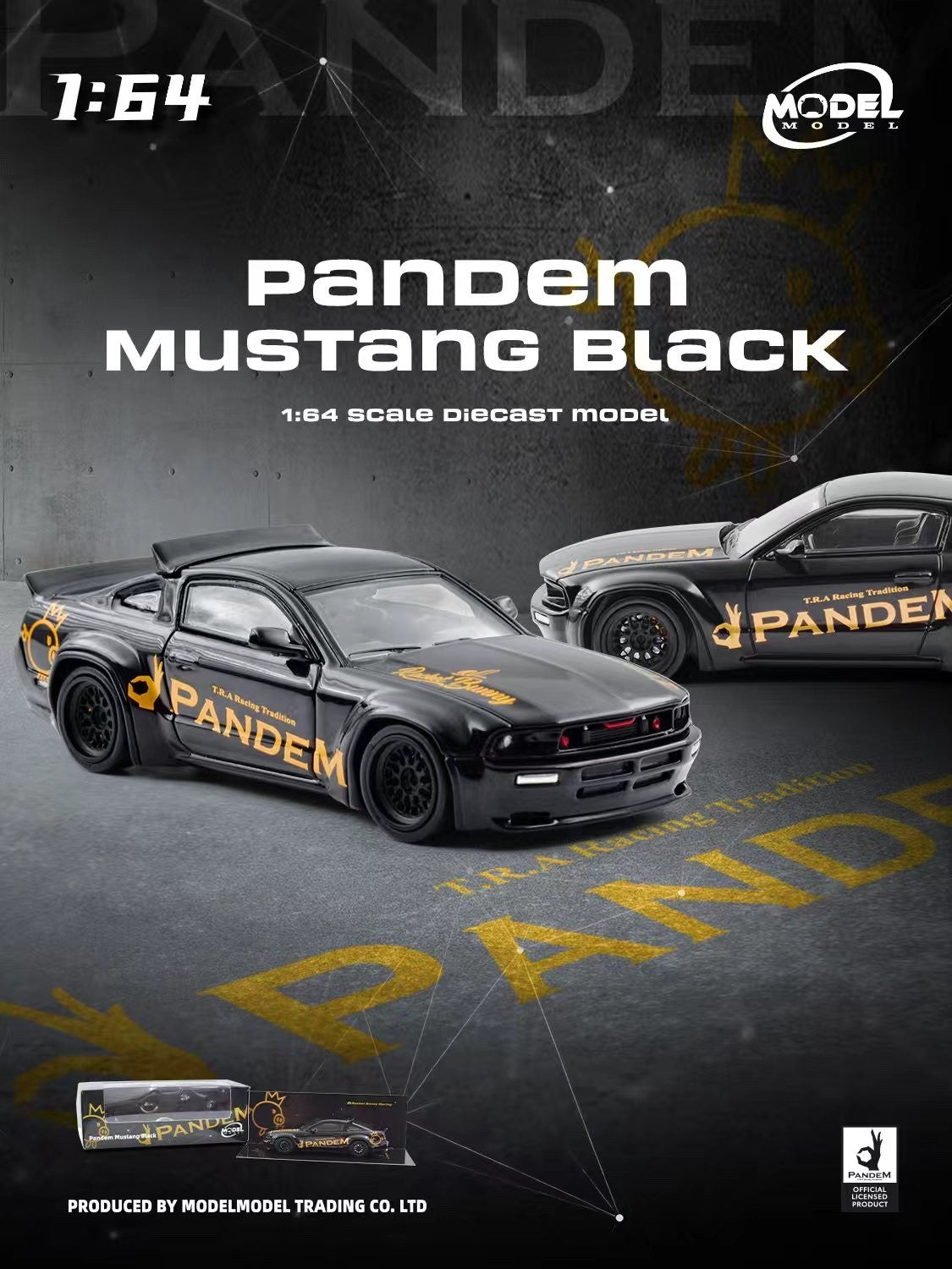 MODELMODEL 1:64 Pandem Mustang Black MM64-PM-002