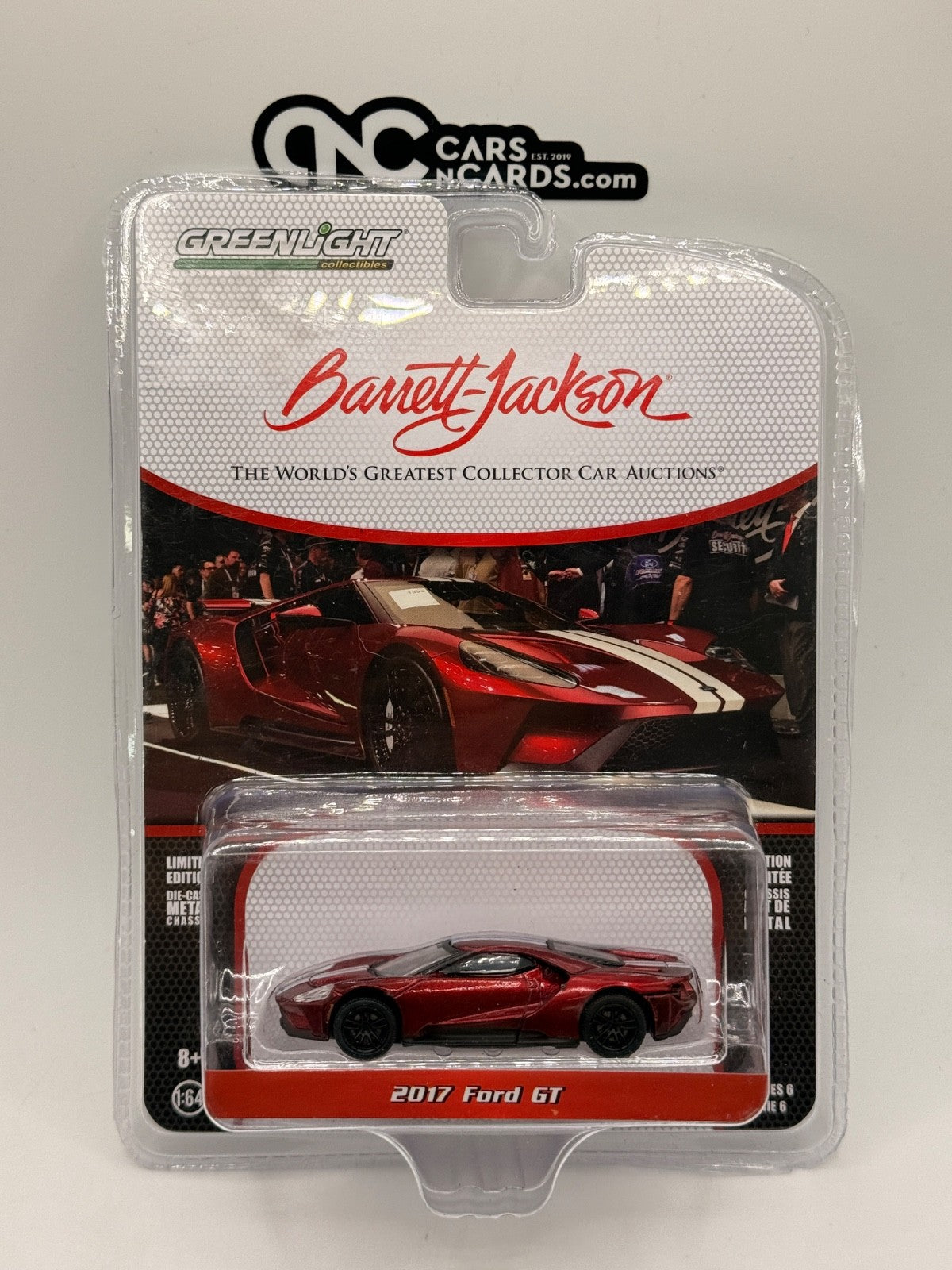Greenlight 1:64 Car Barrett Jackson 2017 FORD GT Liquid Red White Racing Stripes