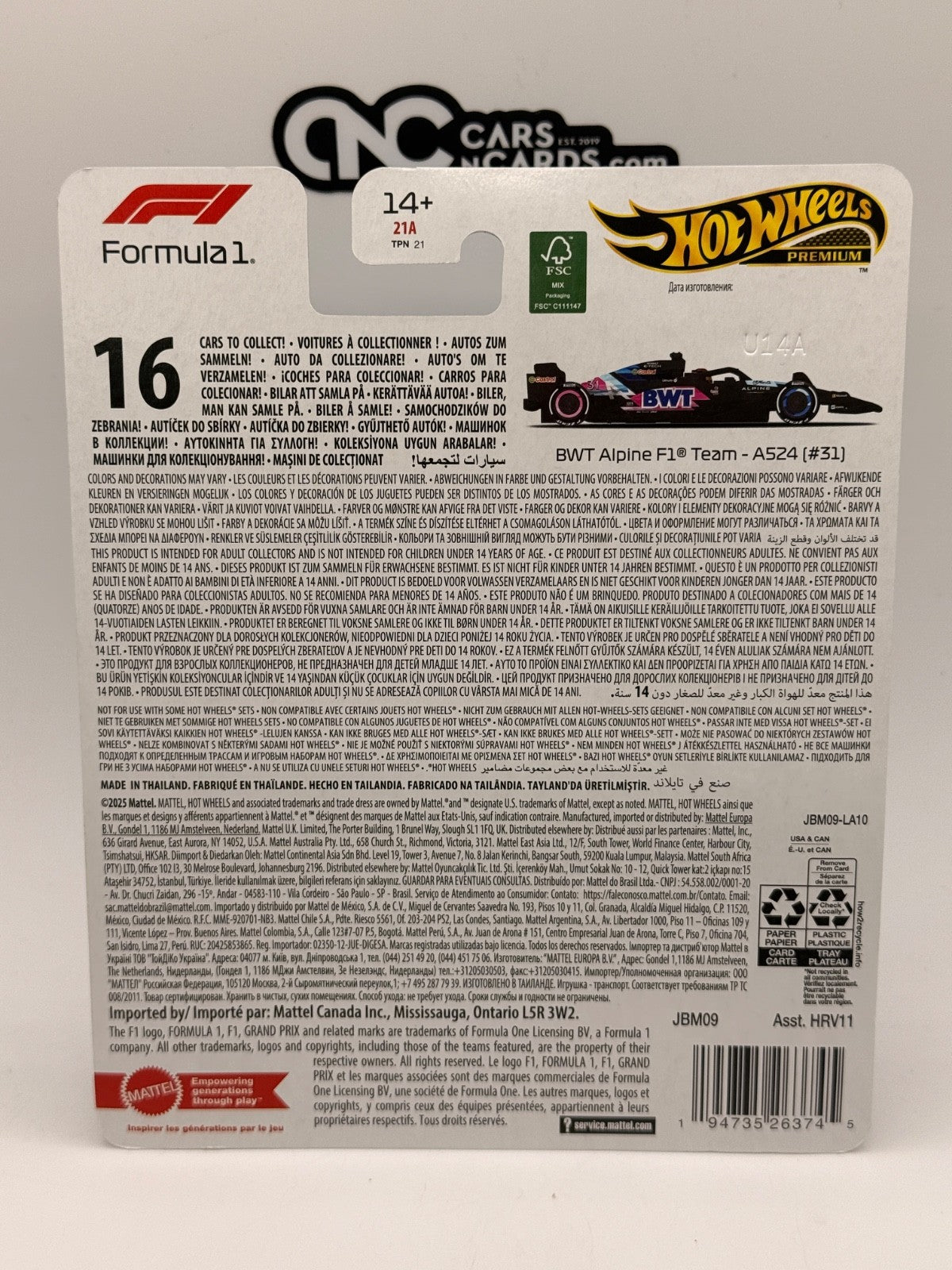 2025 Hot Wheels Premium F1 Formula 1 2024 BWT Alpine F1® Team - A524 (#31)