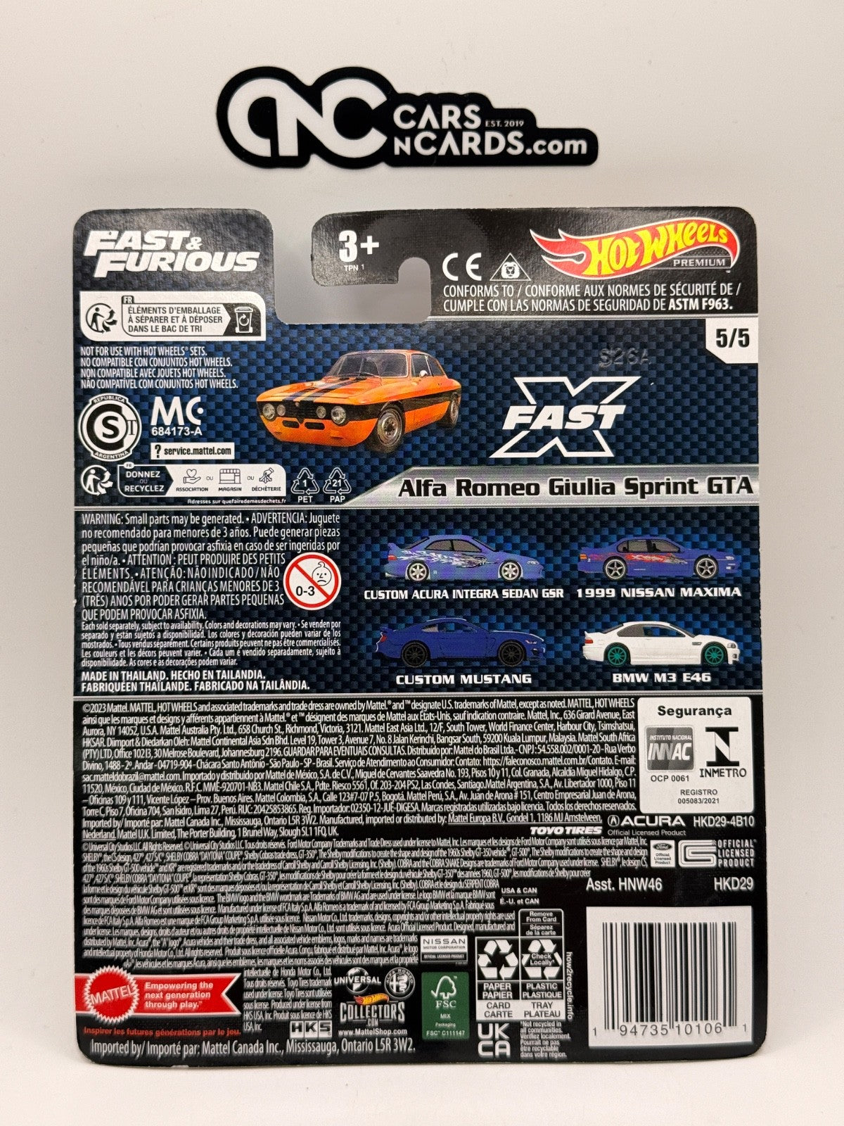 2023 Hot Wheels Premium Fast & Furious 5/5 Alfa Romeo Giulia Sprint GTA Orange