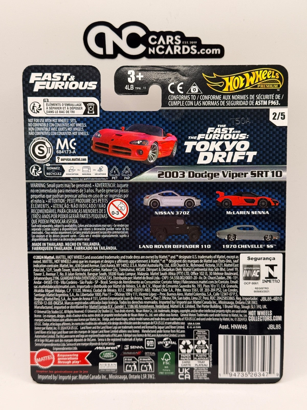 2025 Hot Wheels Premium Fast & Furious 2/5 2003 Dodge Viper SRT 10 Red