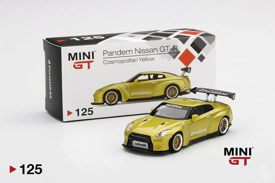 MINI GT #125 Pandem Nissan GT-R (R35) Cosmopolitan Yellow GT Wing Open Box