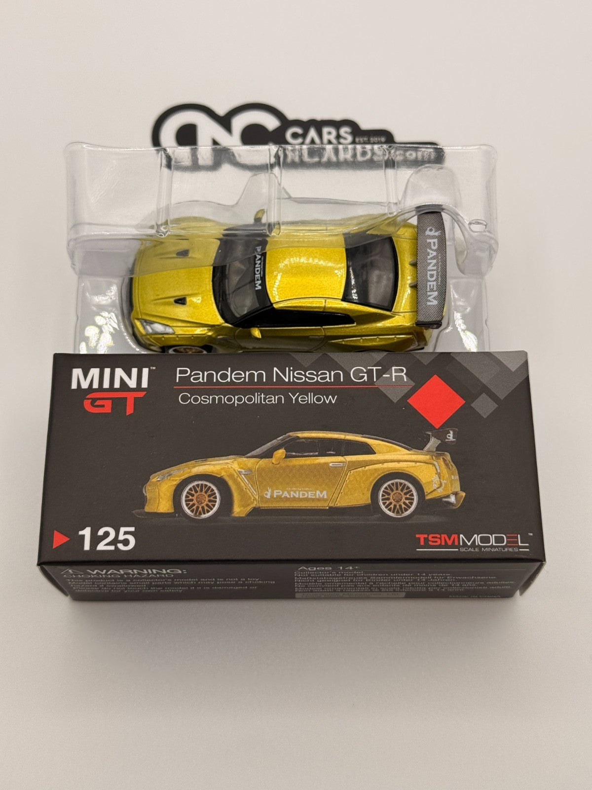 MINI GT #125 Pandem Nissan GT-R (R35) Cosmopolitan Yellow GT Wing Open Box