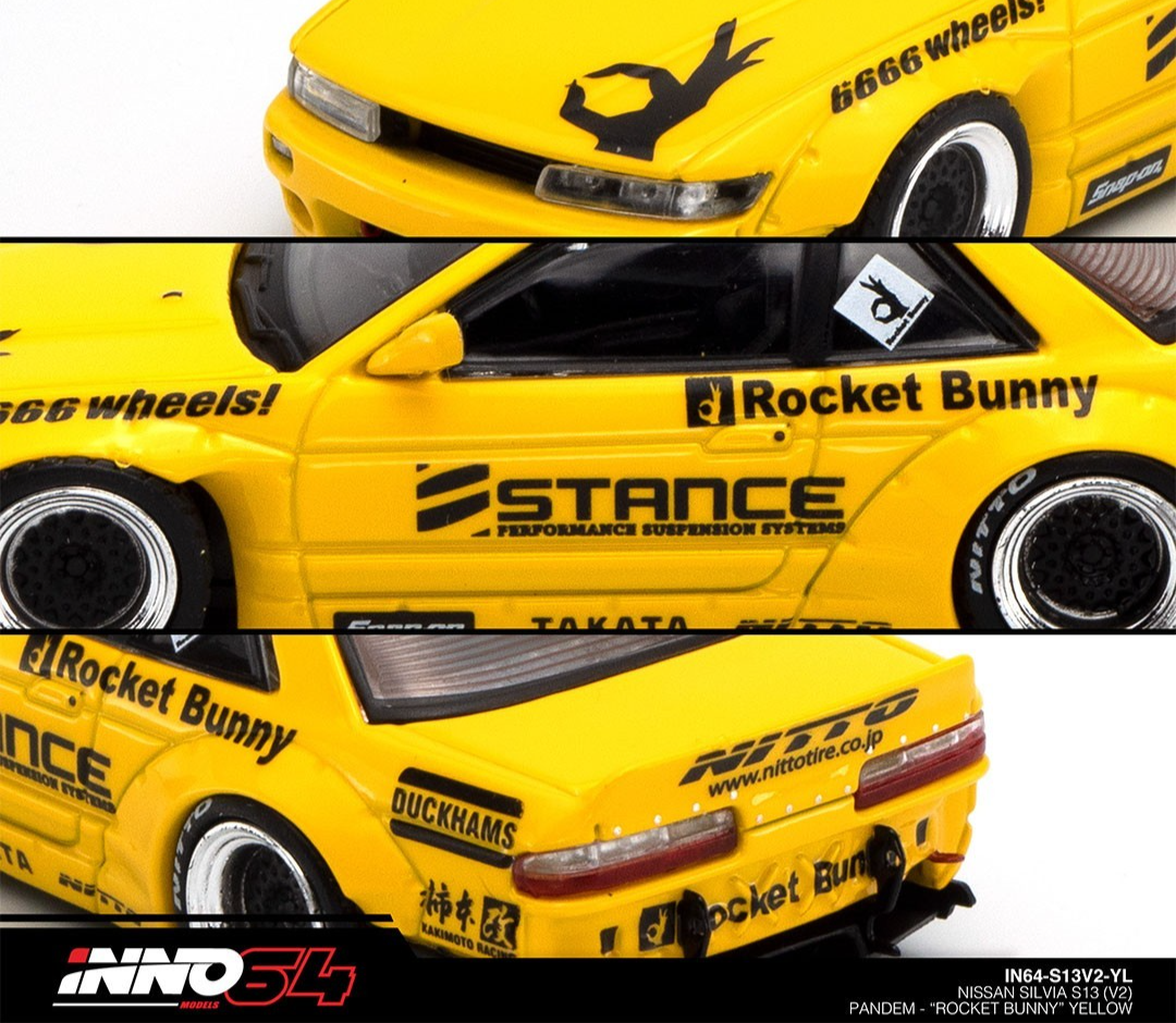 INNO64 Nissan Silvia S13 (V2) "ROCKET BUNNY" Yellow IN64-S13V2-YL