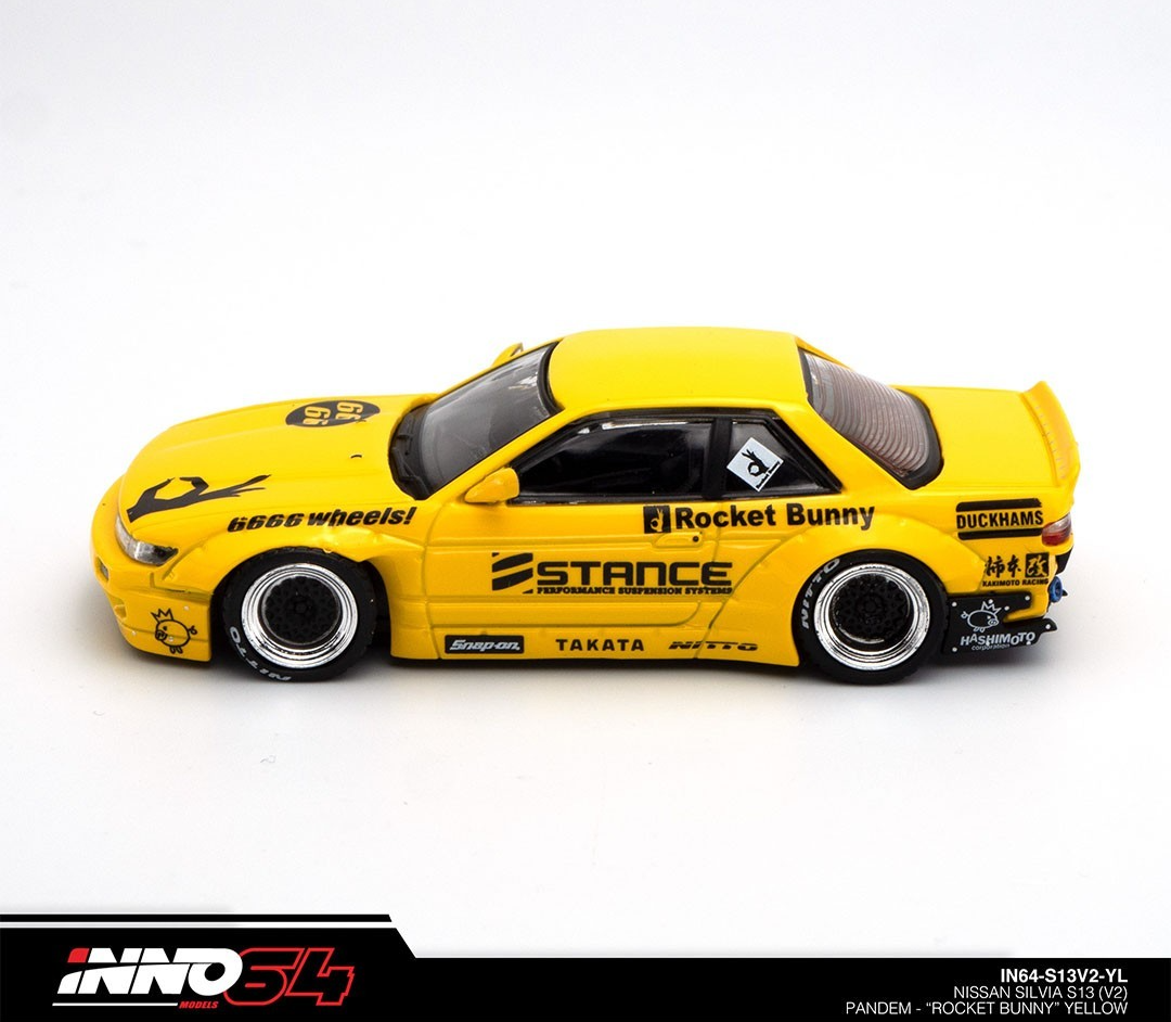 INNO64 Nissan Silvia S13 (V2) "ROCKET BUNNY" Yellow IN64-S13V2-YL