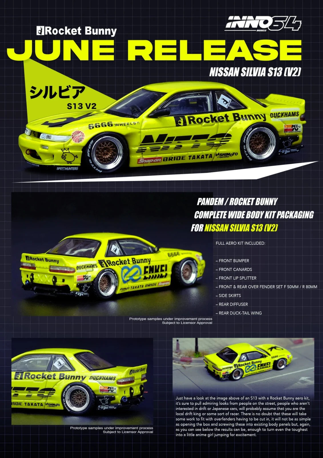 INNO64 Nissan Silvia S13 (V2) PANDEM/ROCKET BUNNY Light Yellow IN64-S13V2-LIY