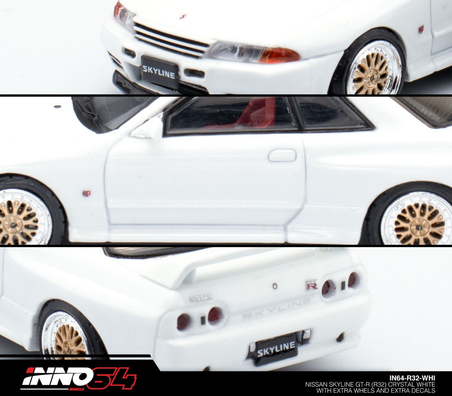INNO64 Nissan Skyline GT-R (R32) Crystal White with Extra Wheels and Extra Decal