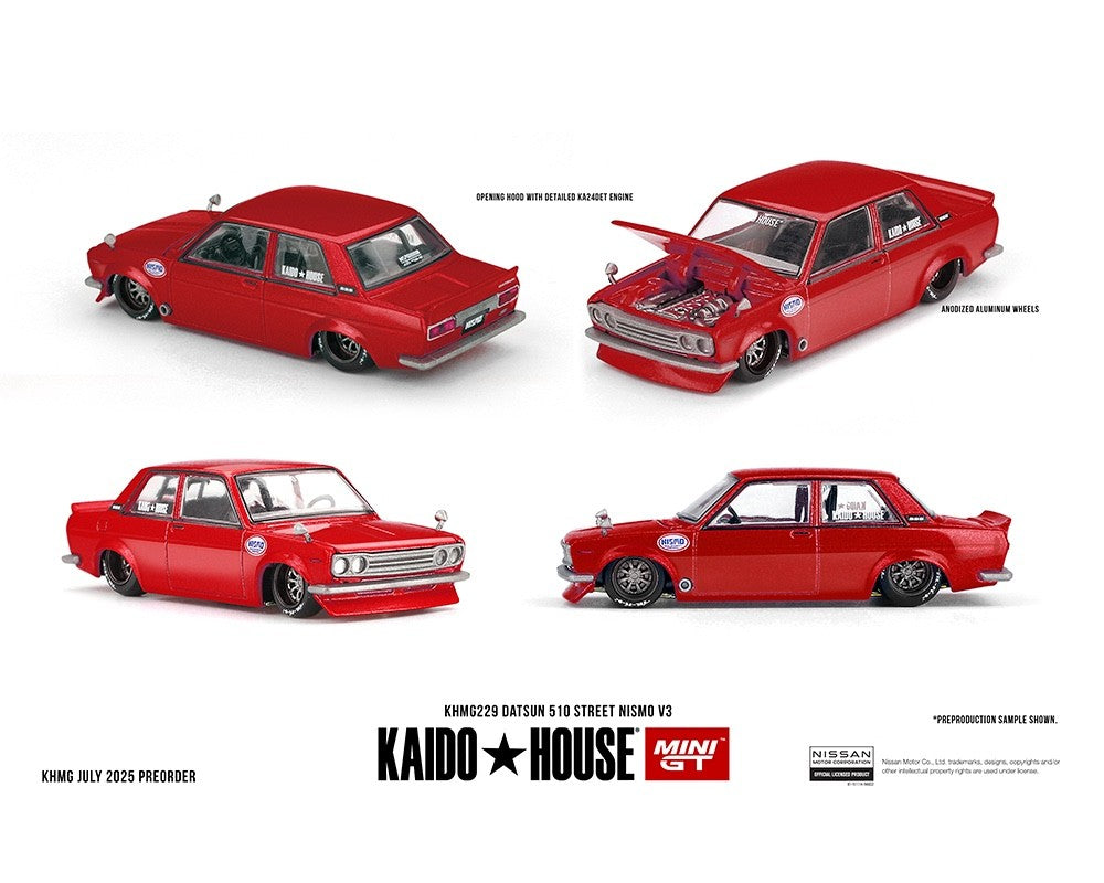 Kaido House x Mini GT 1:64 Datsun 510 Street Nismo V3 – Red Sealed Box KHMG229