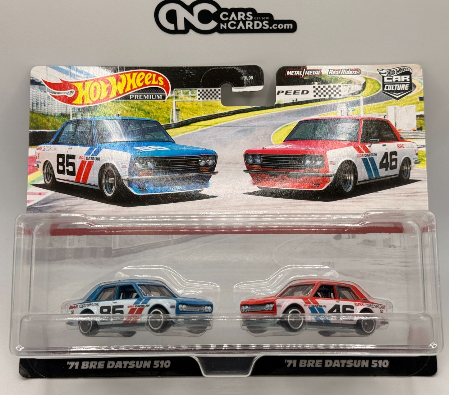 2021 Hot Wheels Premium Car Culture 2 Pack '71 BRE Datsun 510 Blue and Red