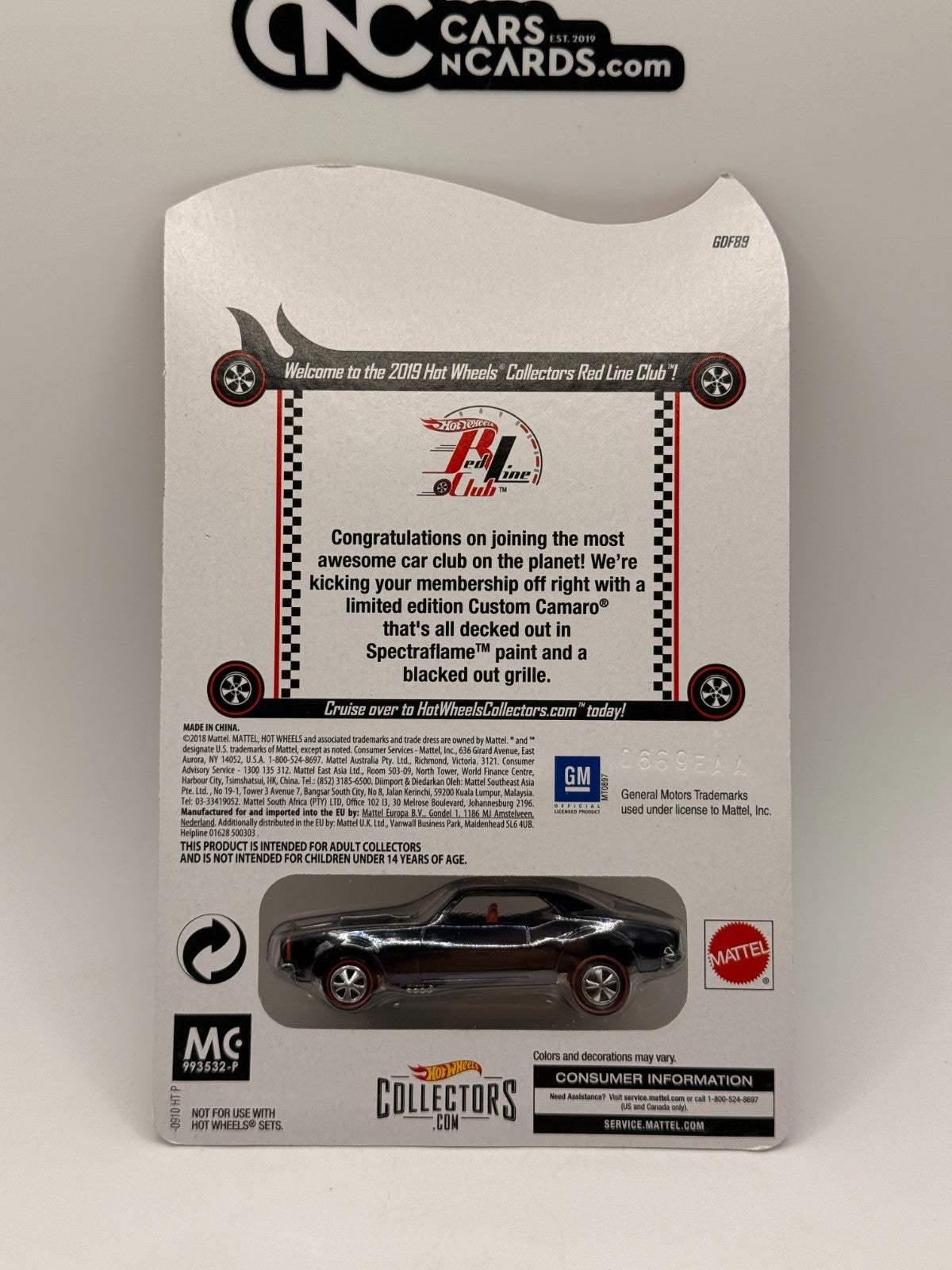 2019 Hot Wheels RLC Membership Car Custom Camaro Black With Pin & Protector