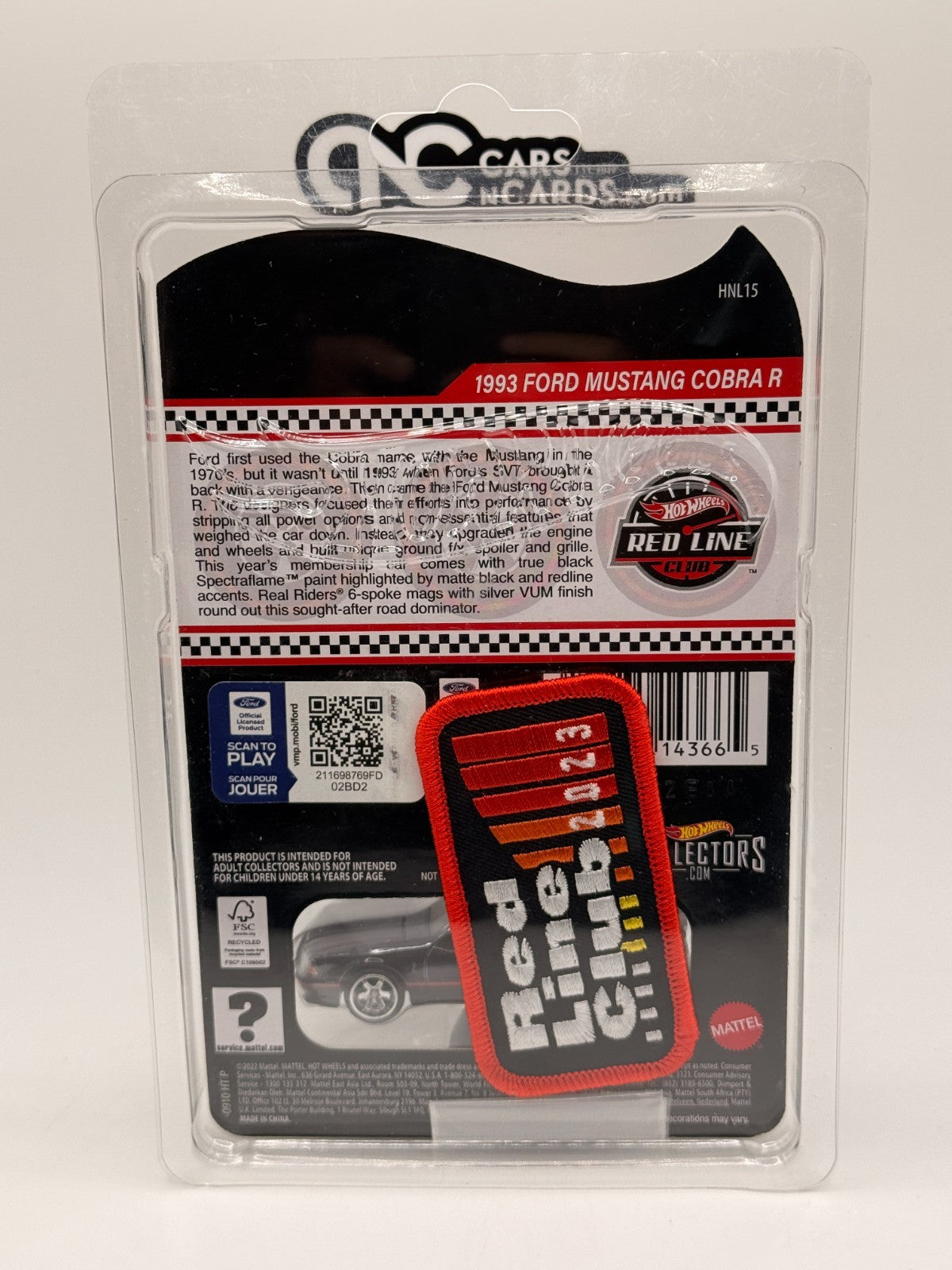 2023 Hot Wheels RLC Red Line Club 1993 Ford Mustang Cobra R Black With Pin/Patch