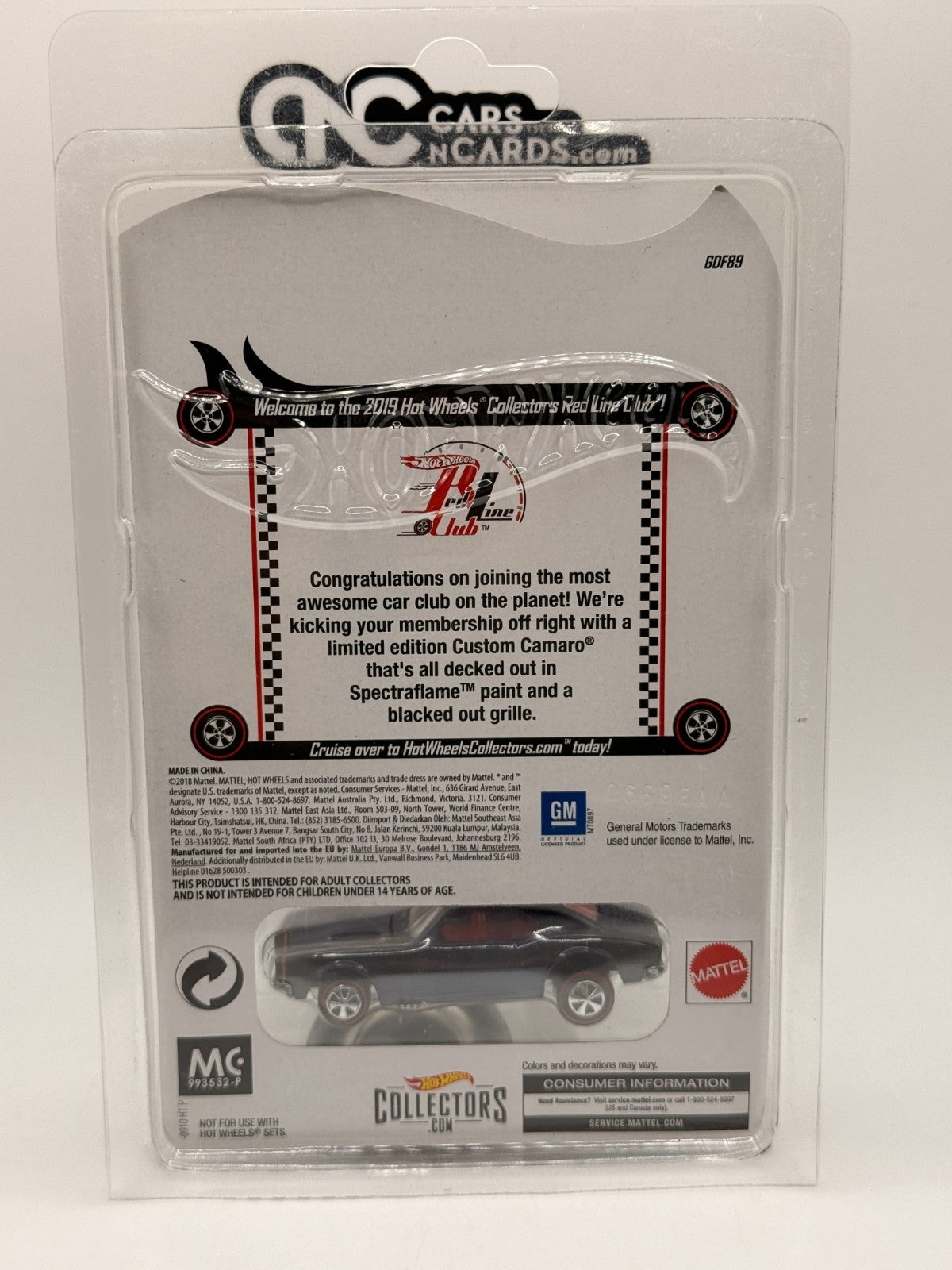 2019 Hot Wheels RLC Membership Car Custom Camaro Black With Pin & Protector