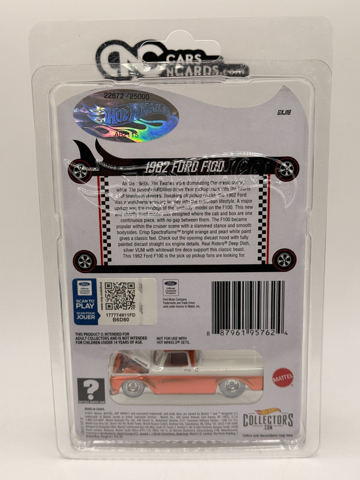 2021 Hot Wheels RLC Exclusive 1962 Ford F100 Orange With Protector 22672/25000