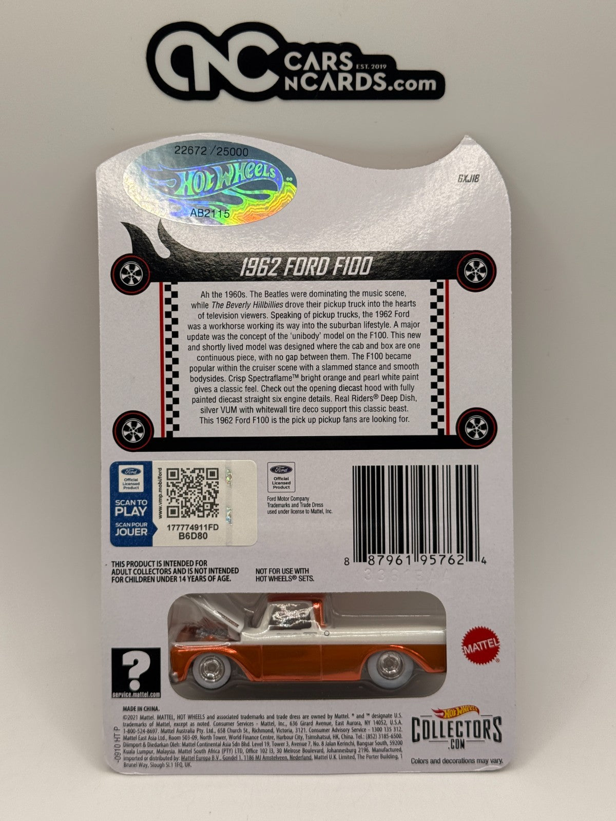 2021 Hot Wheels RLC Exclusive 1962 Ford F100 Orange With Protector 22672/25000