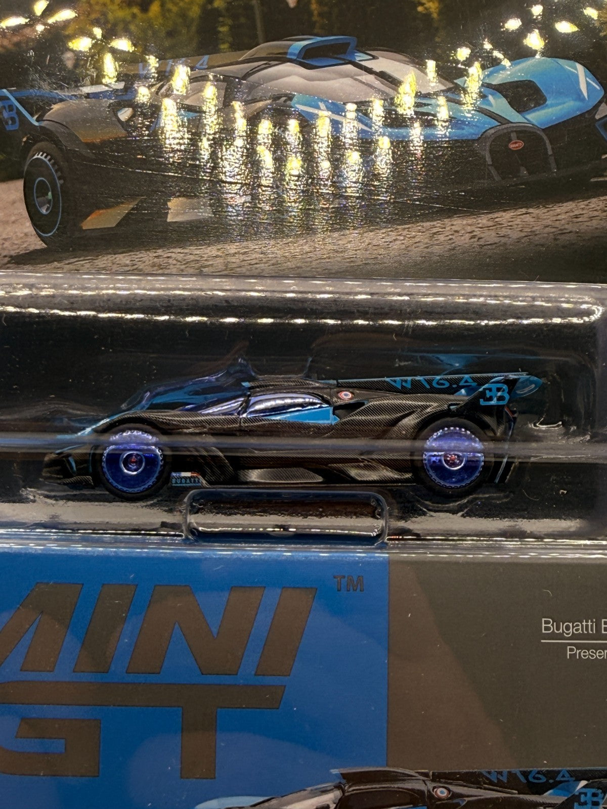 Mini GT 1:64 Bugatti Bolide Presentation Black Blue Mijo MGT01063 CHASE