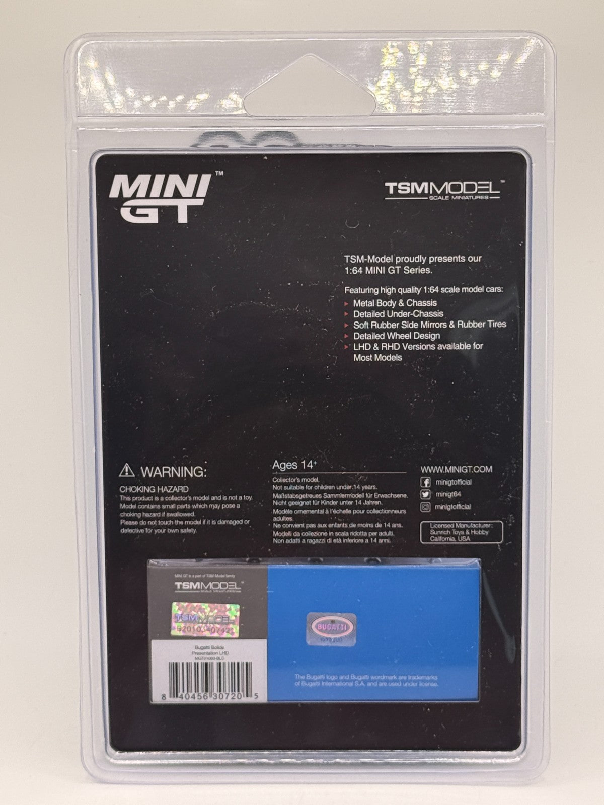 Mini GT 1:64 Bugatti Bolide Presentation Black Blue Mijo MGT01063 CHASE