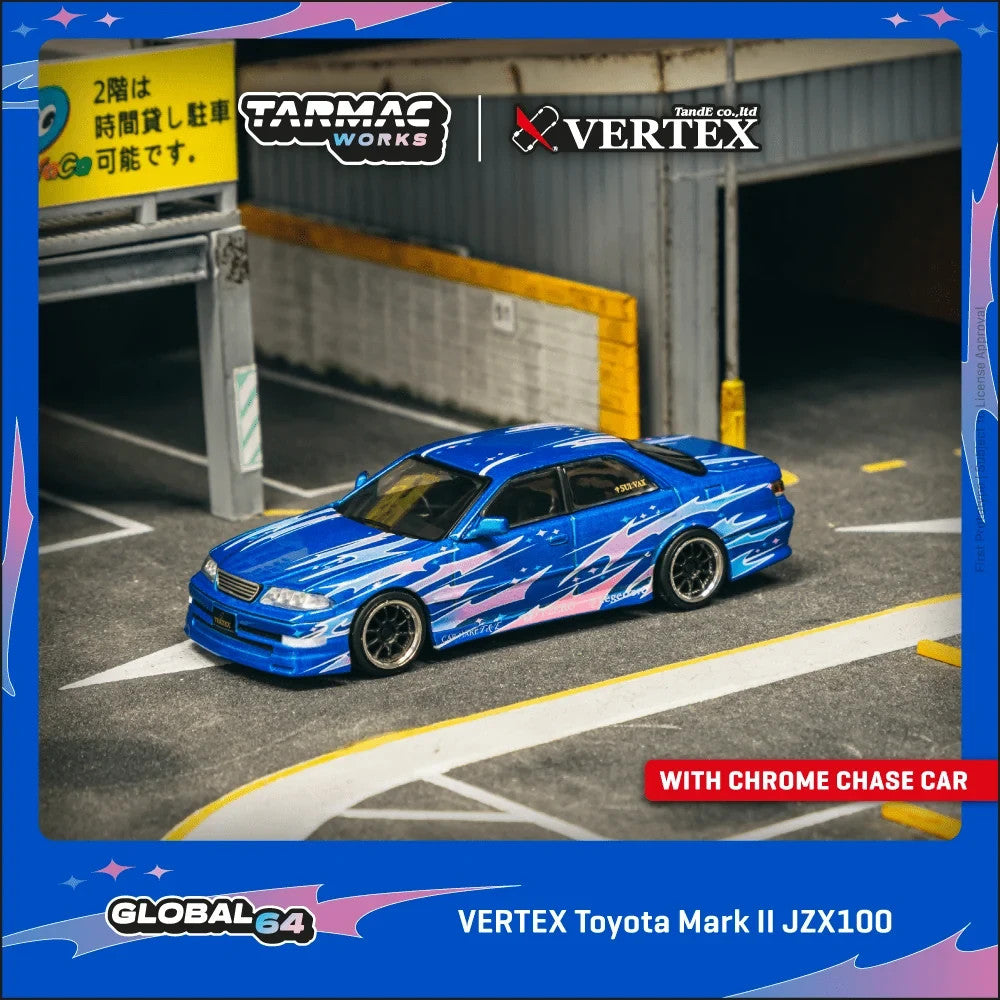 TARMAC WORKS GLOBAL64 VERTEX Toyota Mark II JZX100 Blue Metallic T64G-024-BL