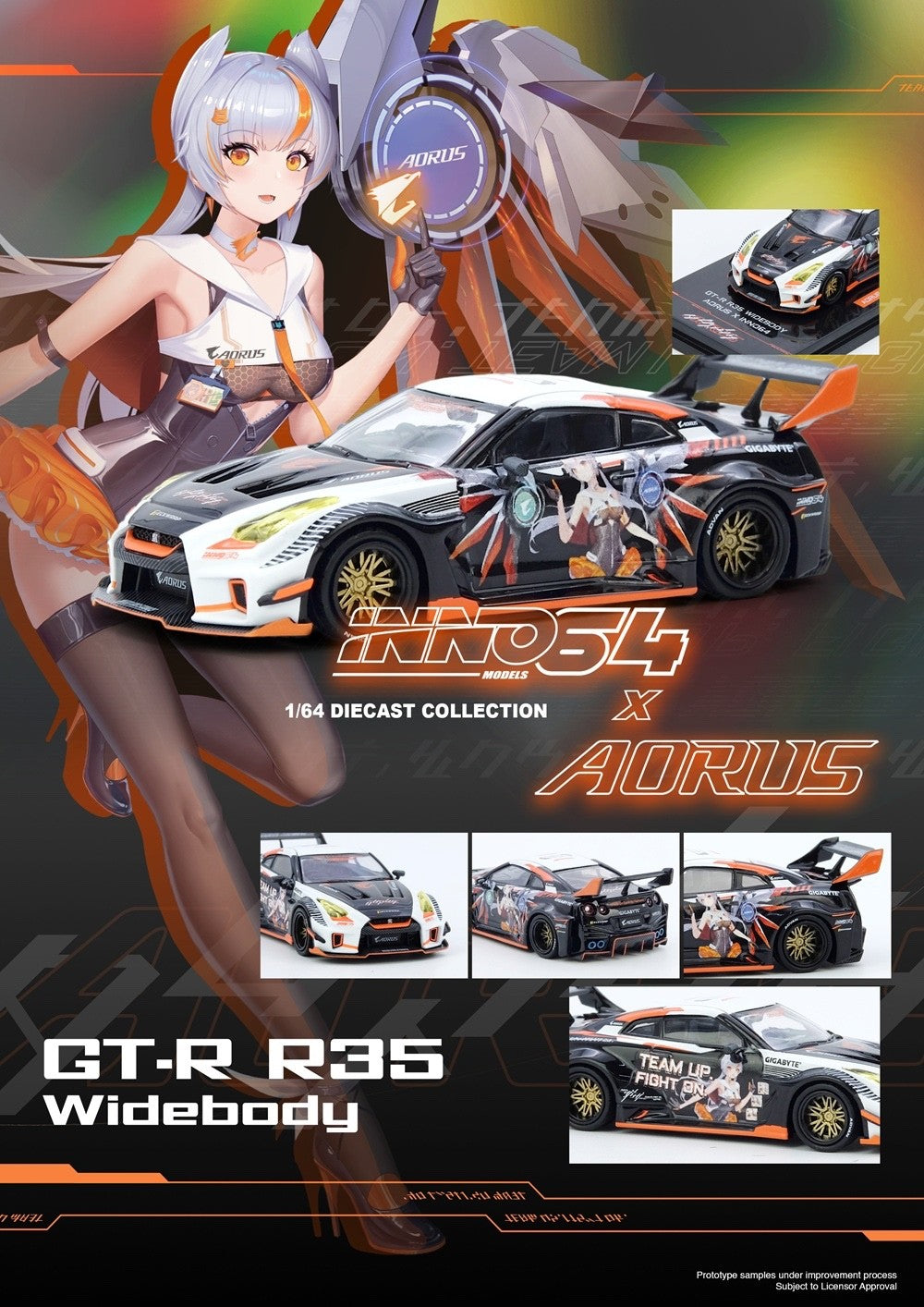 INNO64 1:64 GT-R R35 WIDEBODY AORUS X INNO64 Limited Edition IN64-R35LB-AORUS