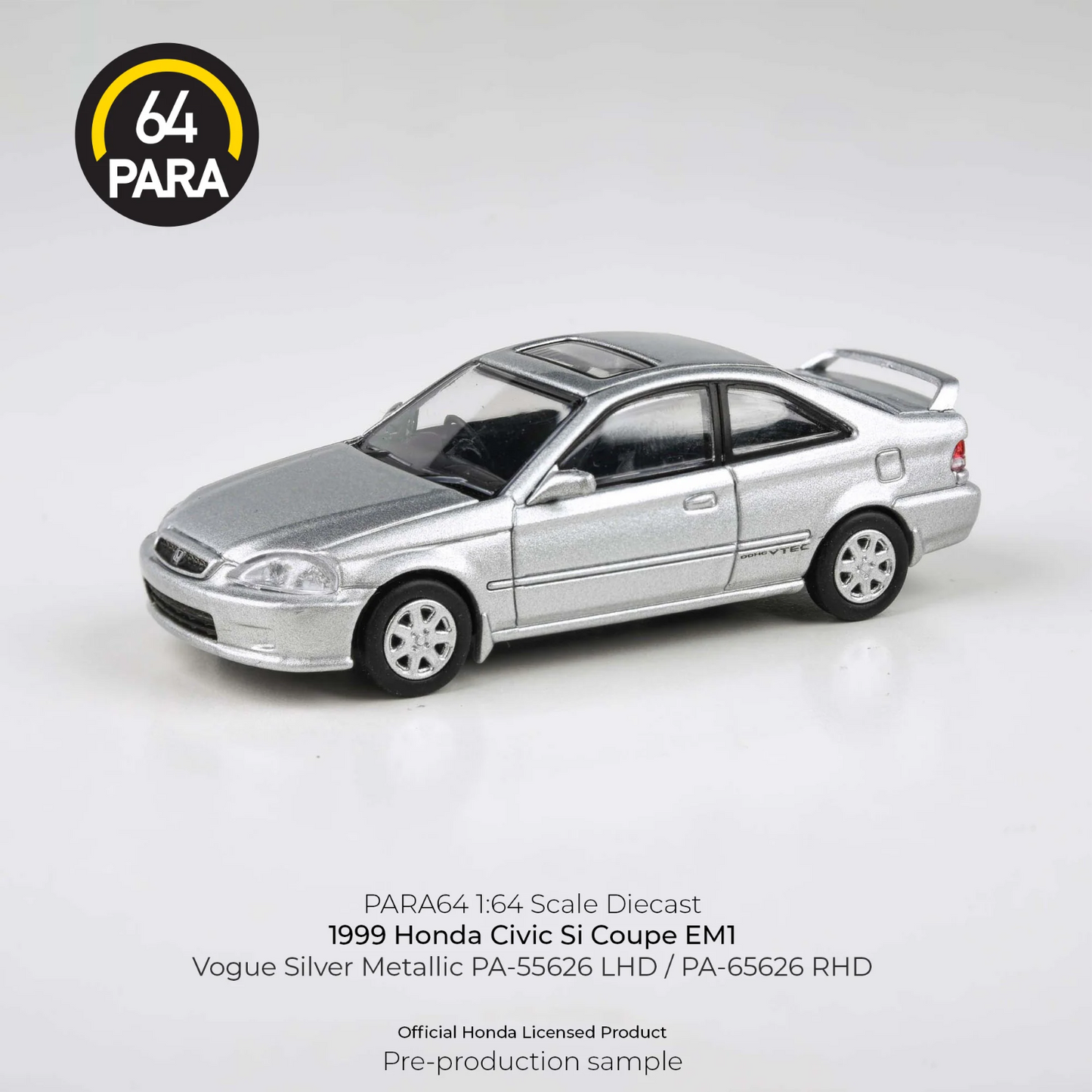 PARA64 1:64 1999 Honda Civic EM1 Vogue Silver Metallic w/wing PA-55626 LHD