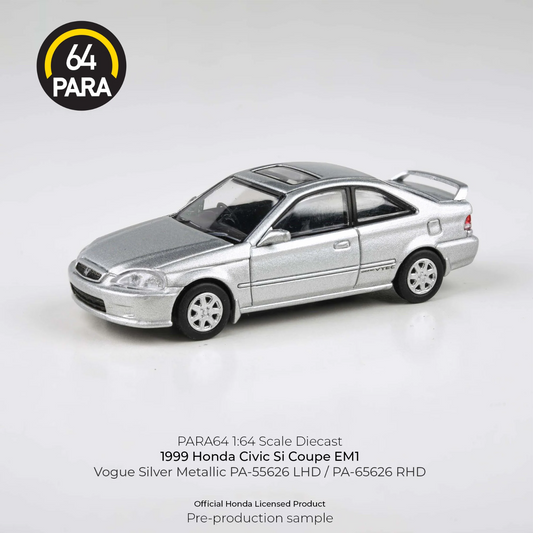 PARA64 1:64 1999 Honda Civic EM1 Vogue Silver Metallic w/wing PA-55626 LHD