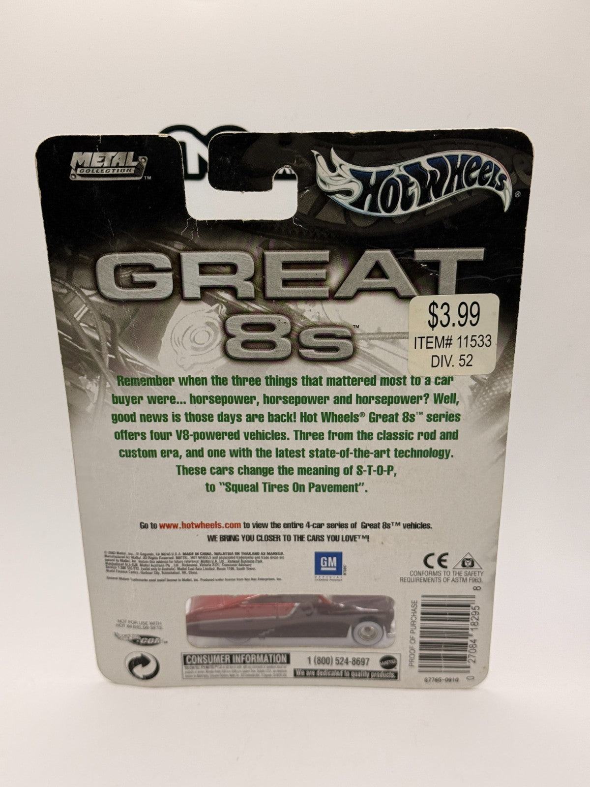 2004 Hot Wheels PURPLE PASSION Maroon & Cherry GREAT 8s (Card Damage)