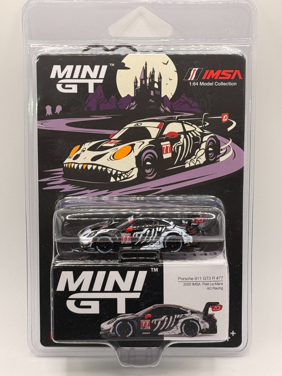 Mini GT Porsche 911 GT3-R AO Racing Rexy 2025 Petit Le Mans - Skeleton Halloween