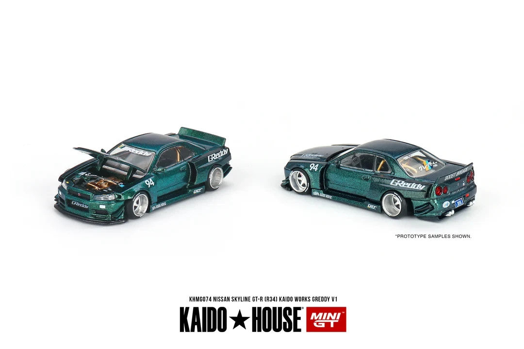 Kaido House x Mini GT 1:64 KHMG074 NISSAN SKYLINE GT-R R34 KAIDO WORKS Open Box
