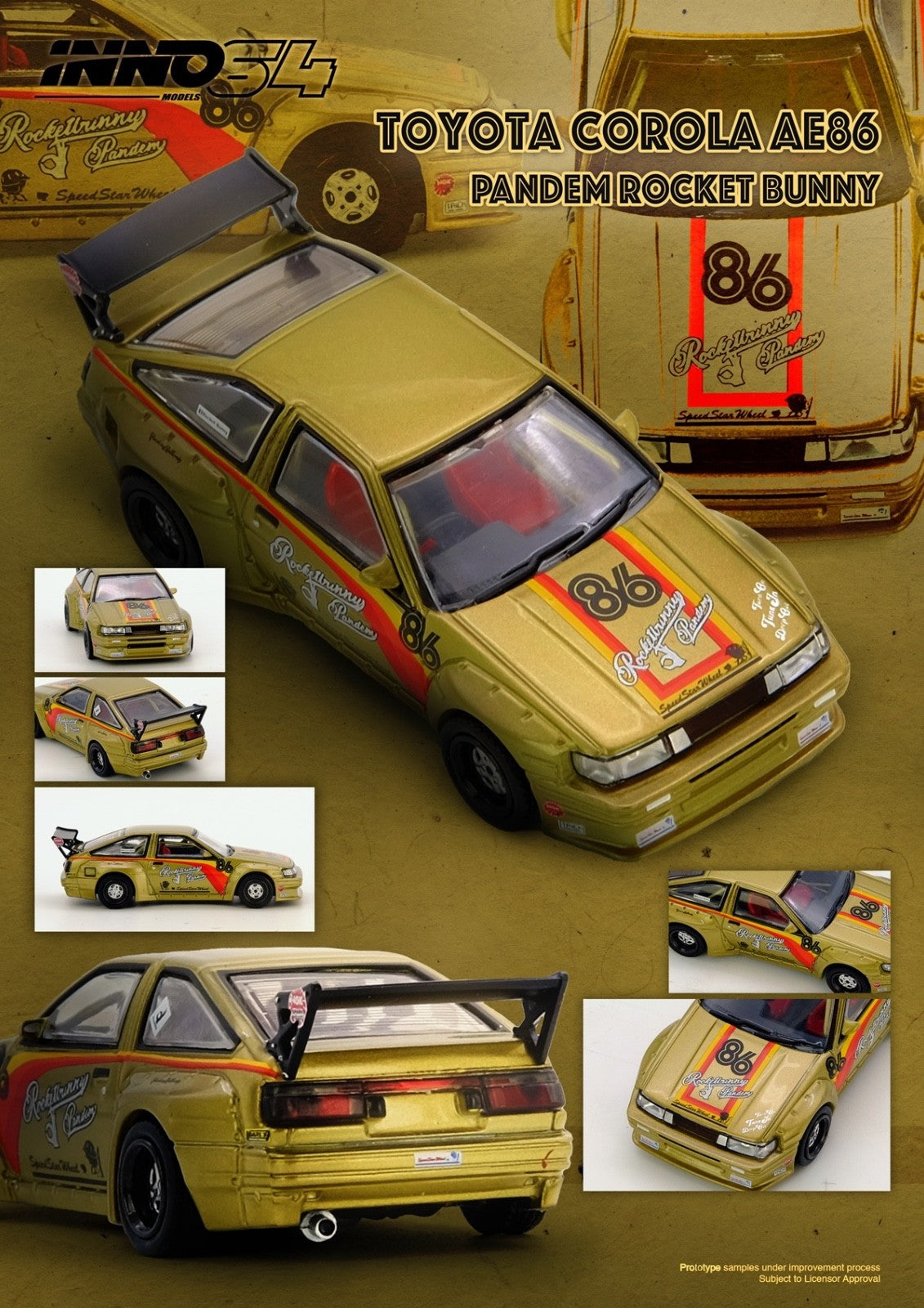 INNO64 1:64 PANDEM ROCKET BUNNY AE86 Levin IN64-AE86P-GLD