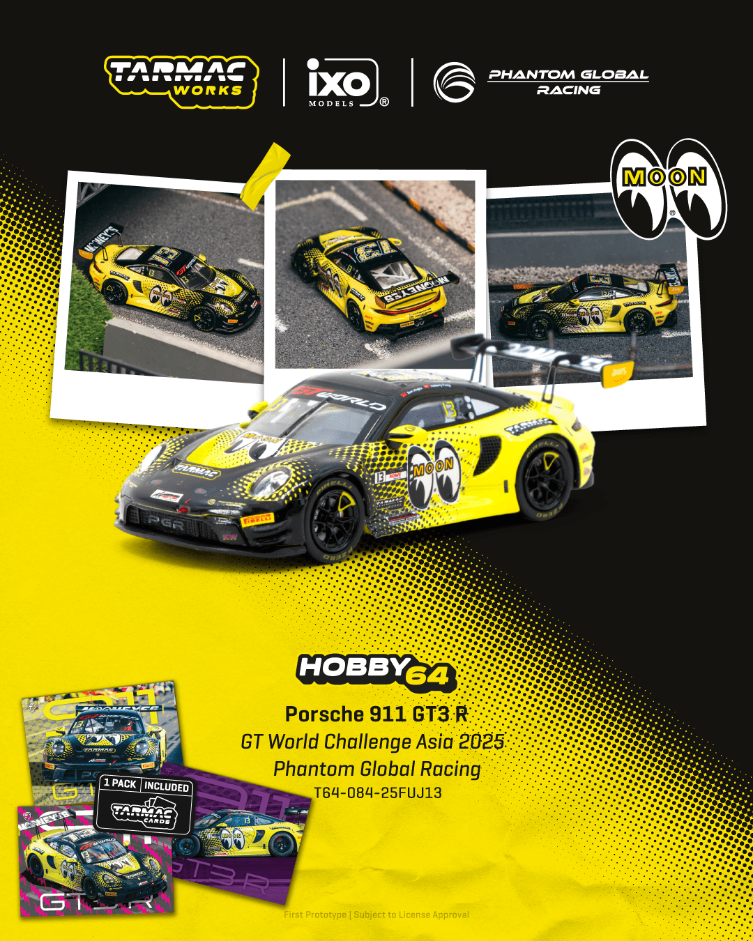 TARMAC HOBBY64 1:64 Porsche 911 GT3 R World Challenge Asia MOONEYES Card Combo