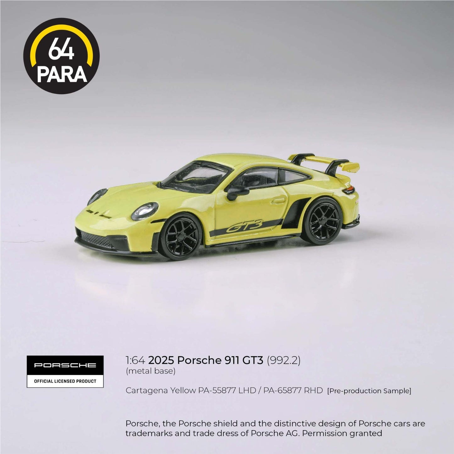 PARA64 1:64 2025 Porsche 911 GT3 (992.2) Cartagena Yellow LHD PA-55877