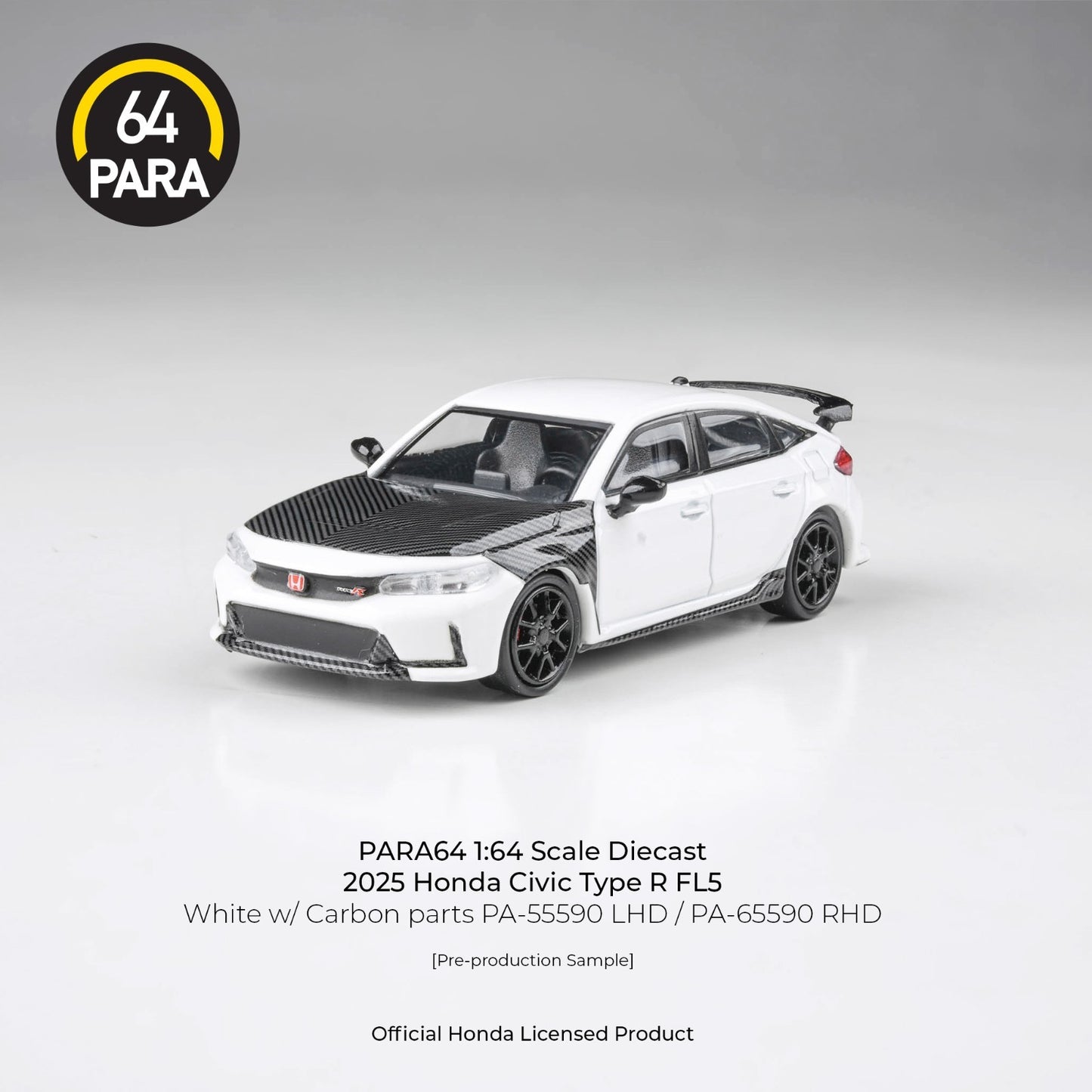 PARA64 1:64 2025 Honda Civic Type R FL5 White w/ Carbon parts LHD PA-55590