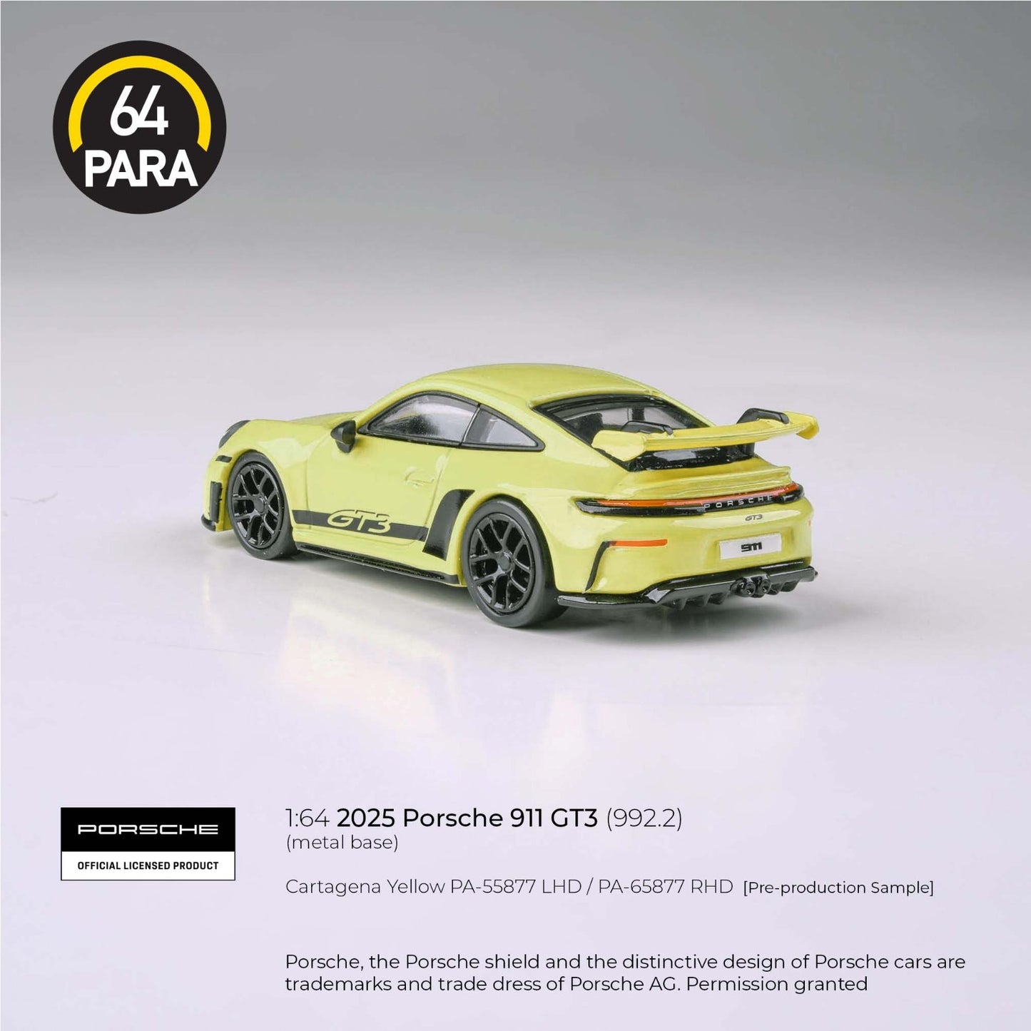 PARA64 1:64 2025 Porsche 911 GT3 (992.2) Cartagena Yellow LHD PA-55877