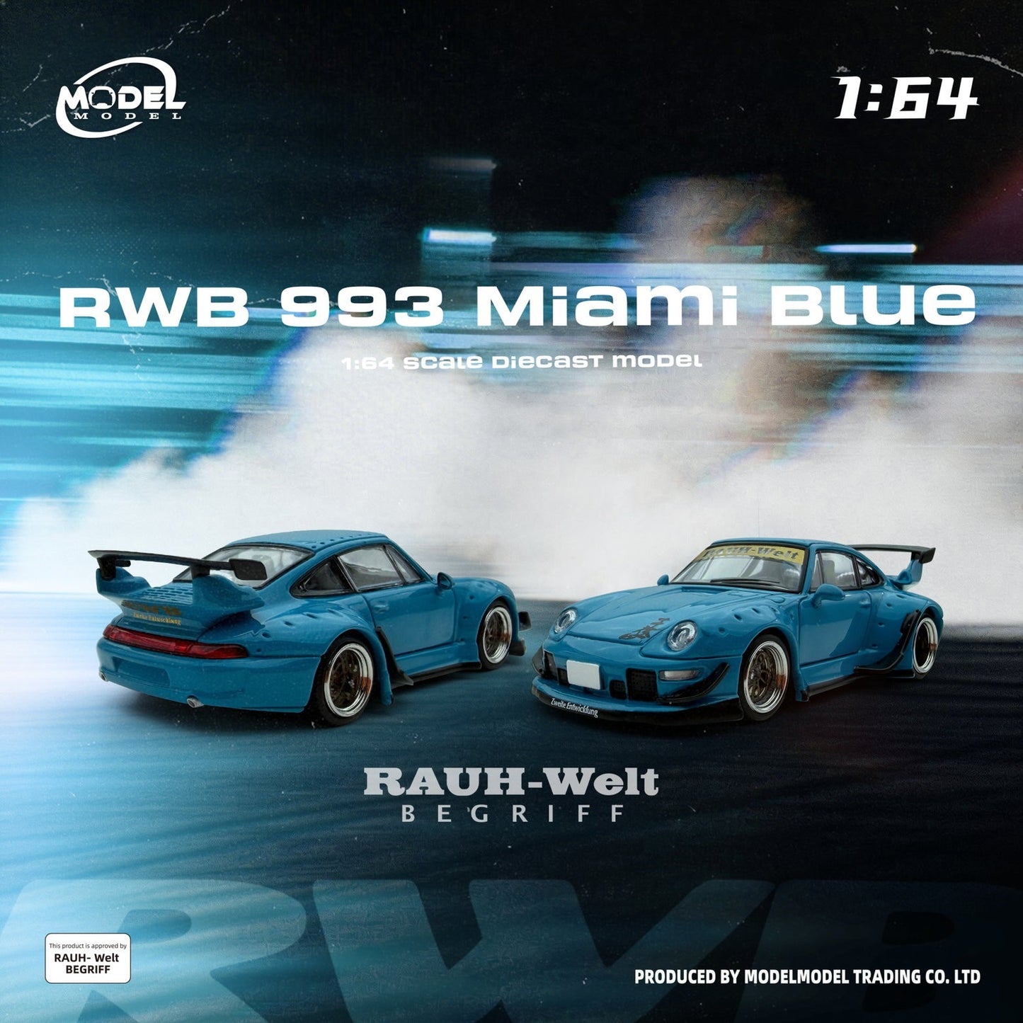 MODELMODEL 1:64 RWB 993 Miami Blue (Paper Box) MM64-RWB993-005