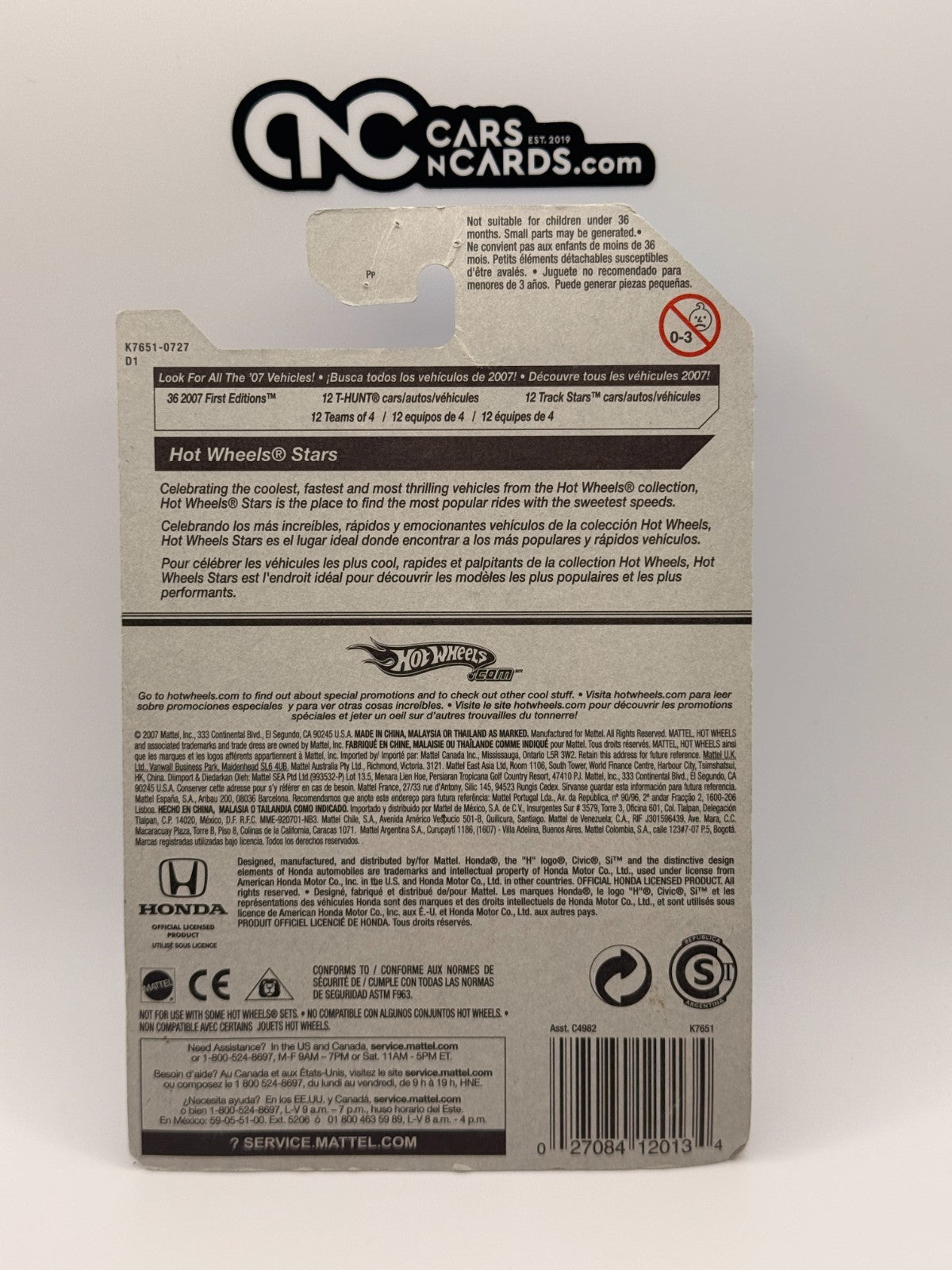 2007 Hot Wheels Hot Wheels Stars Honda Civic Si Red (Card Damage)