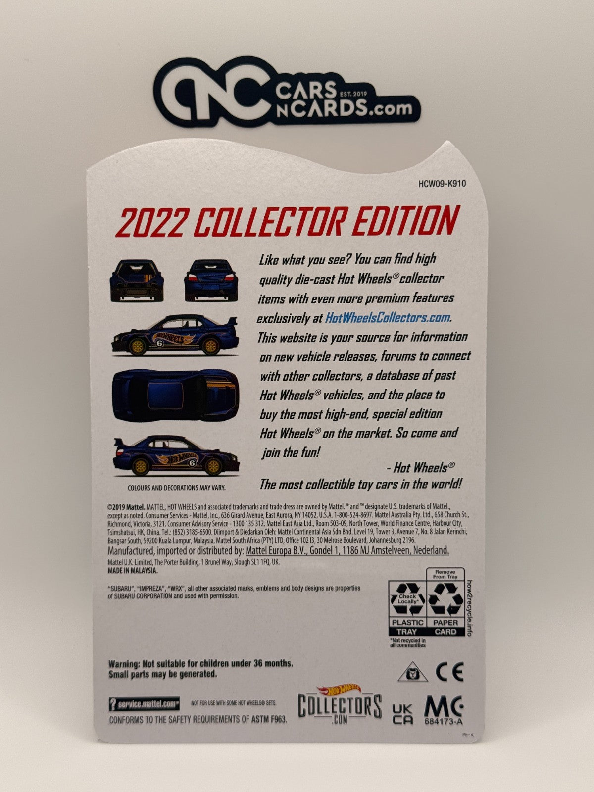 2022 Hot Wheels Mail In Collector Edition Subaru Impreza WRX With Protector